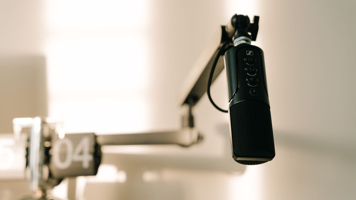 A studio microphone, for spoken videos where captions carry nearly everything.