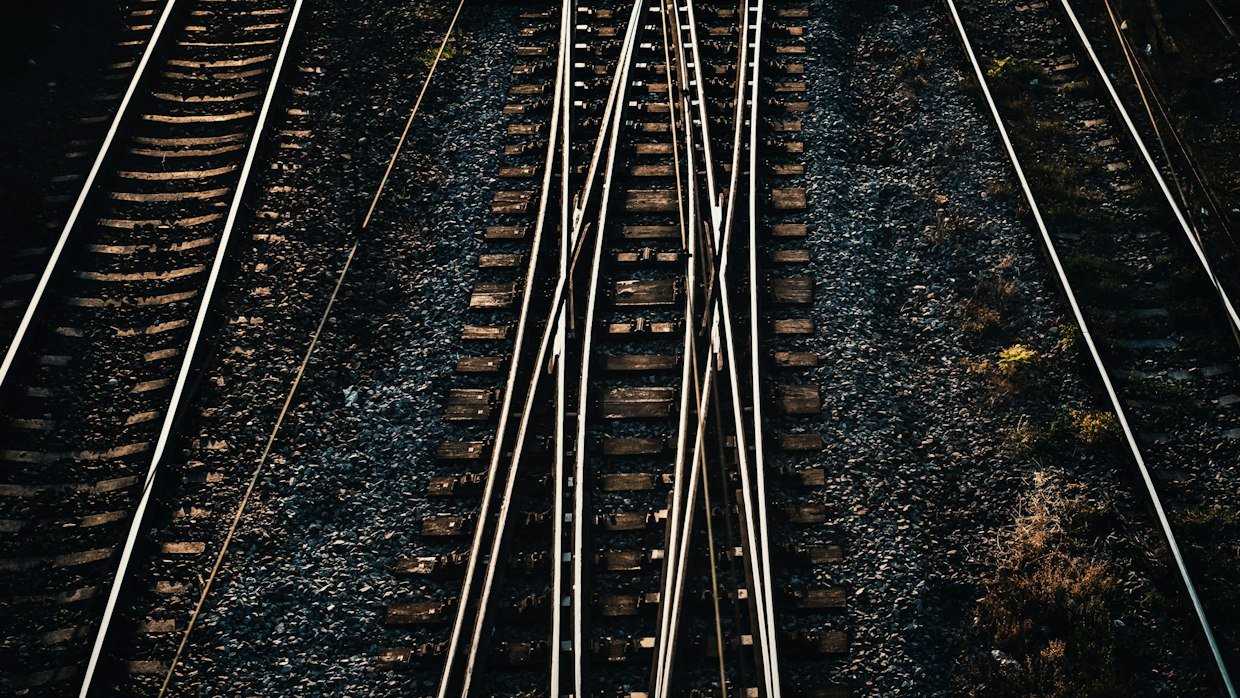Railway points where two tracks diverge.