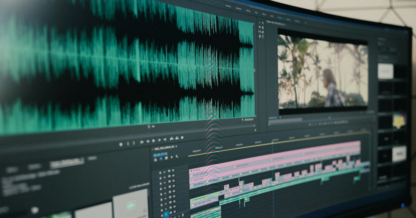 A video timeline on screen, divided into sections like YouTube chapters.
