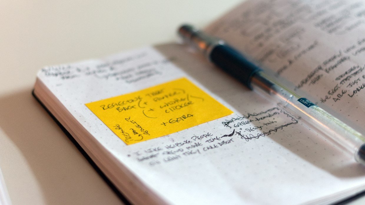 Notes with timestamps written beside them, like chapters generated from captions.