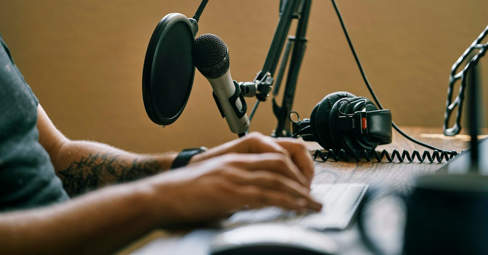 A microphone set up in a recording studio.