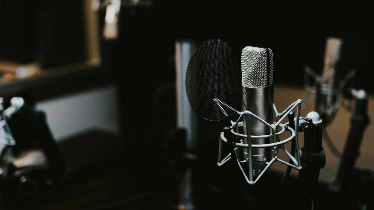 A studio microphone set up for recording speech.