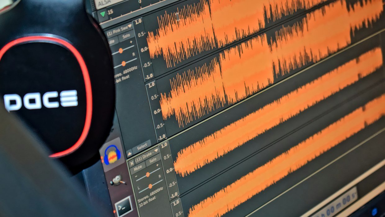 An audio waveform laid out along an editing timeline.