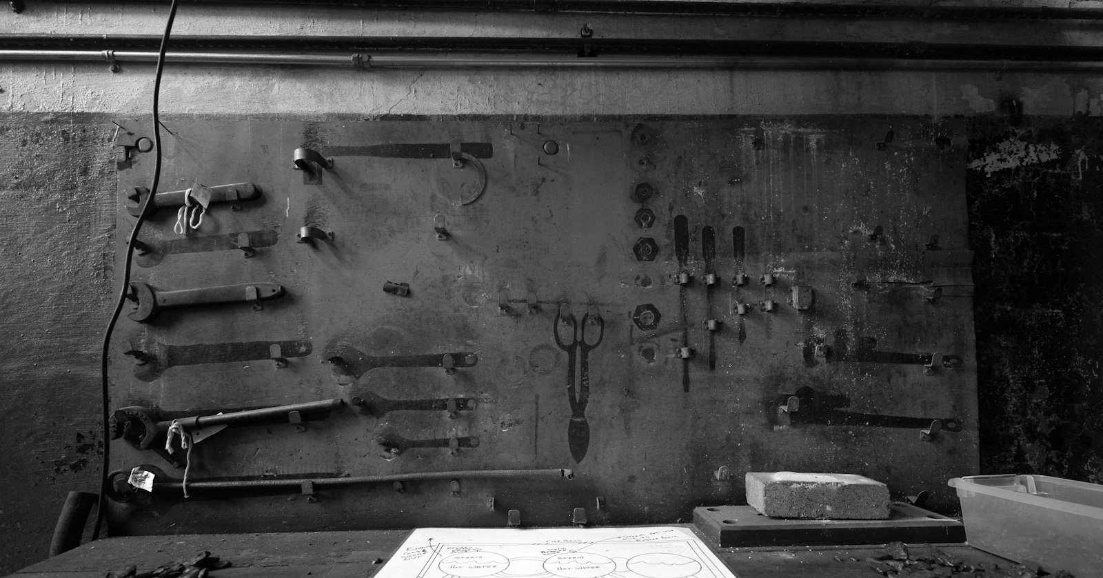 A checklist on a clipboard in a workshop.