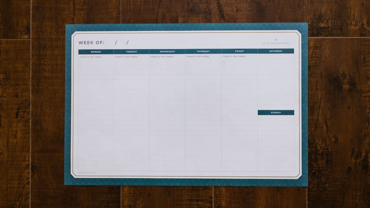 A weekly planner, for reviewing video notes on a regular schedule.