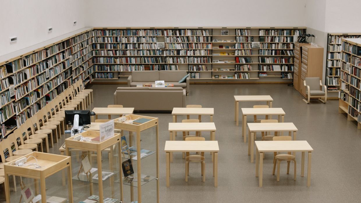 Rows of shelving in a library archive.