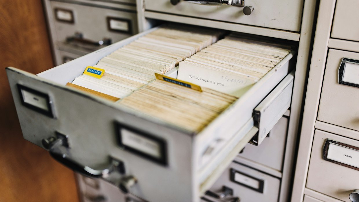 A locked metal filing cabinet.