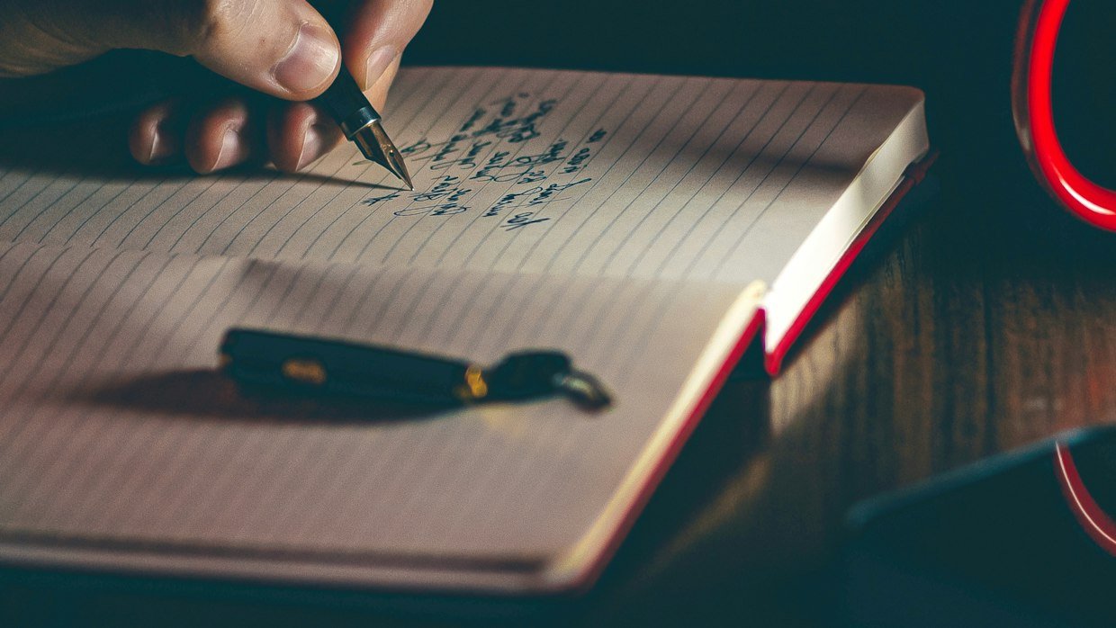 Questions written in a notebook, standing for the more specific prompts that help.