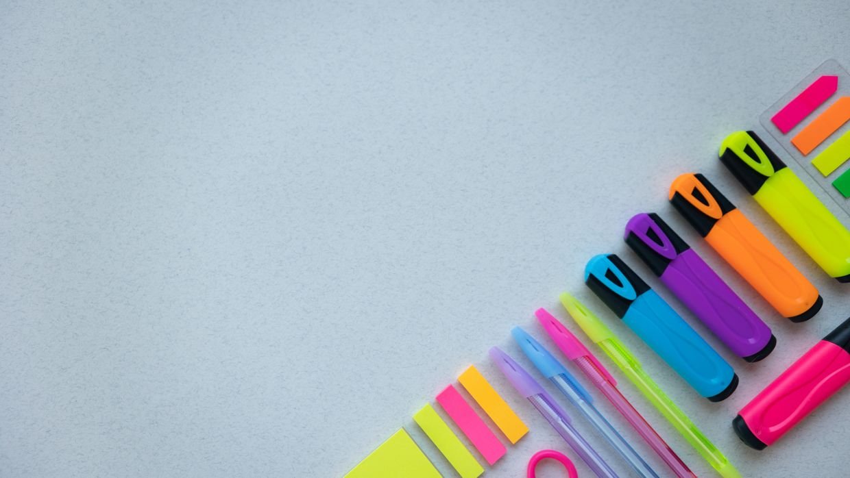 A set of coloured highlighter pens.