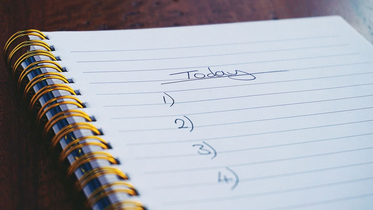 A checklist in a notebook with lines left blank.