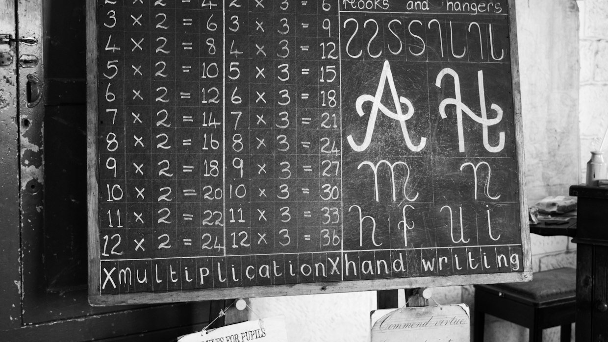 Tally marks chalked onto a board.