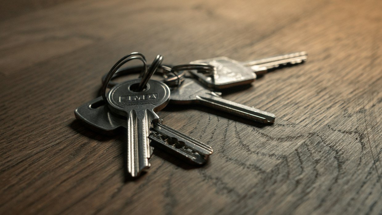 A set of keys on a metal ring.