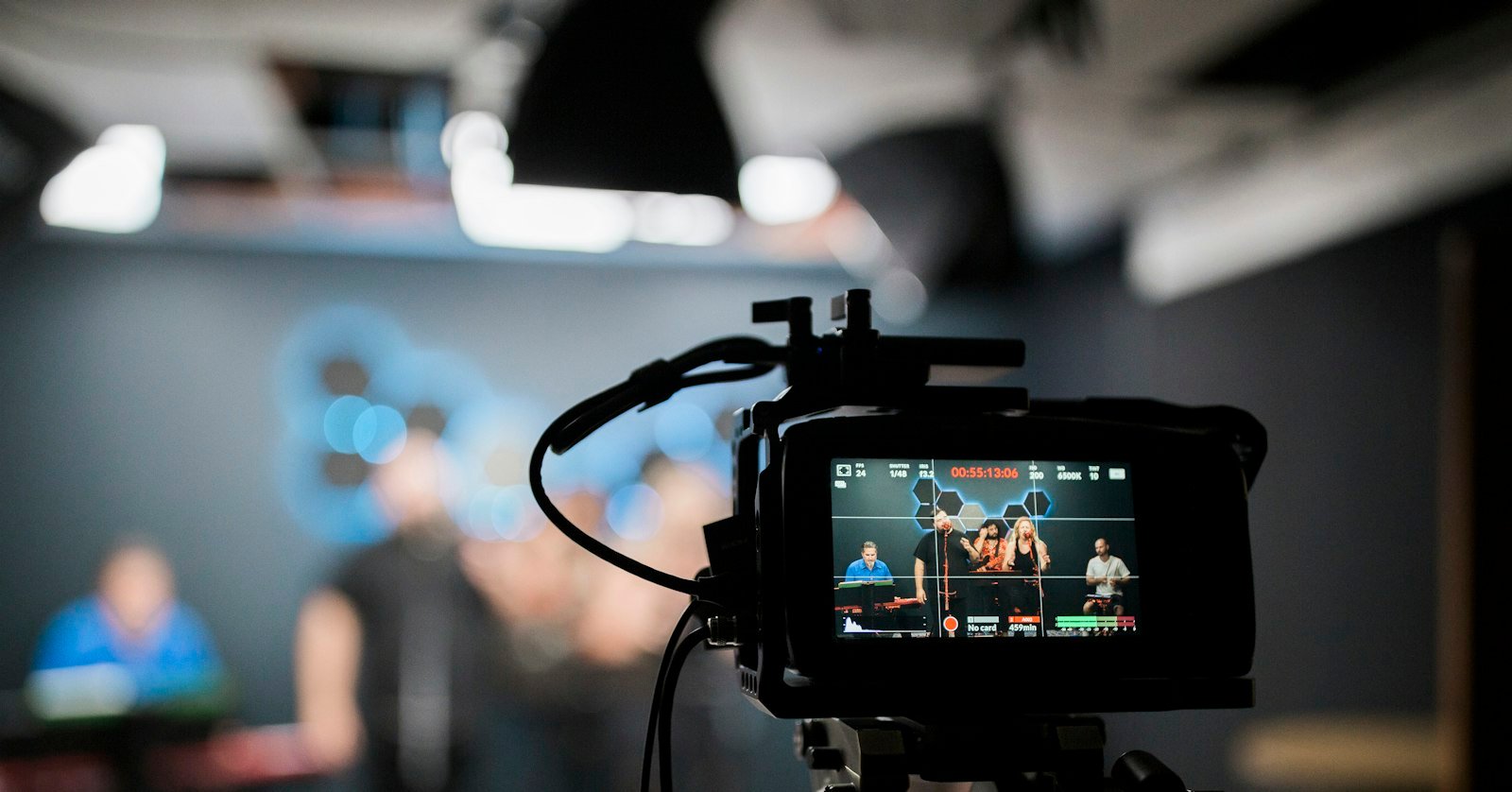 A live streaming setup with camera and microphone, ready to broadcast with captions.