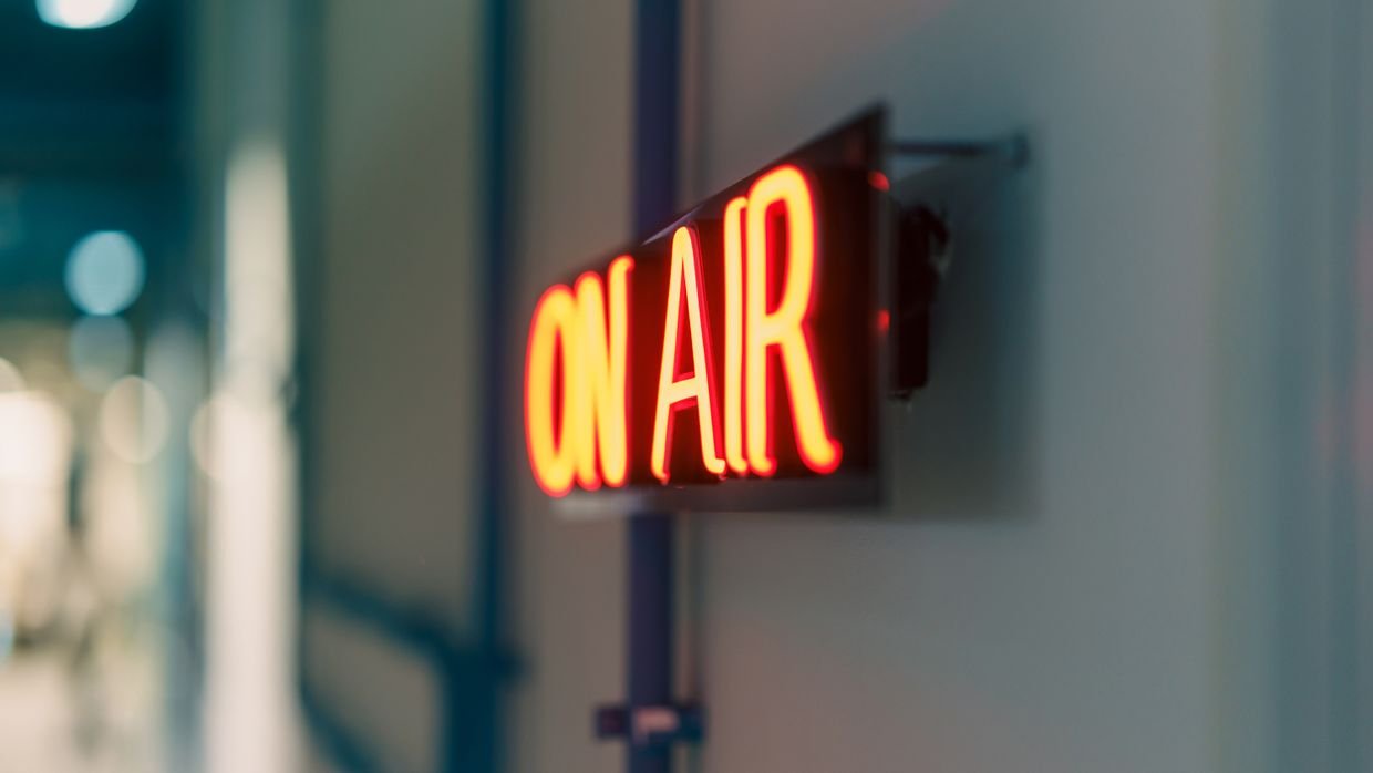 An on-air sign lit up, for captions shown while a stream is live.