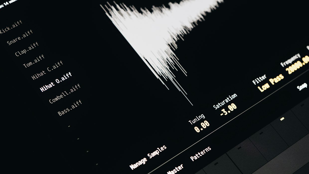 A long audio waveform across a monitor.