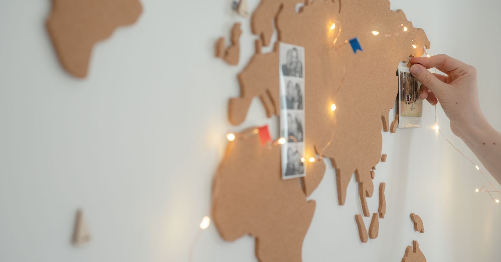 A world map with pins marking locations.