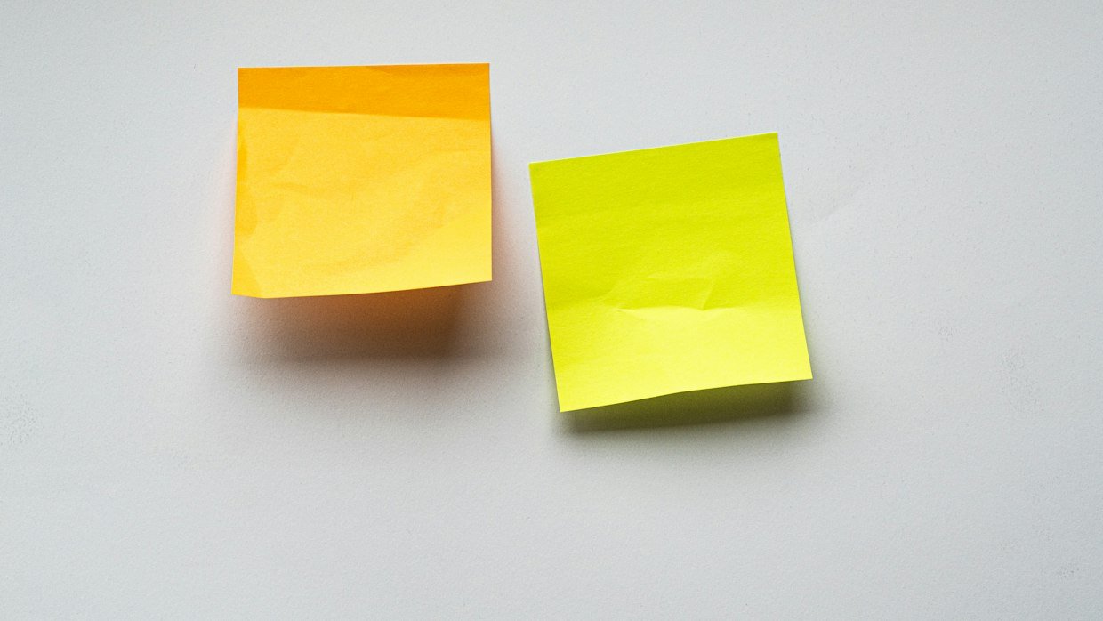 Notes arranged in order on a desk, like laying out the lead item and shorter items of an issue.