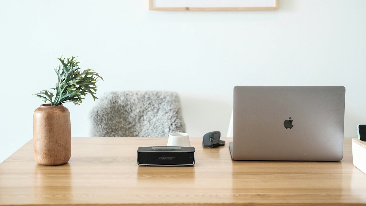An external hard drive sitting on a desk.
