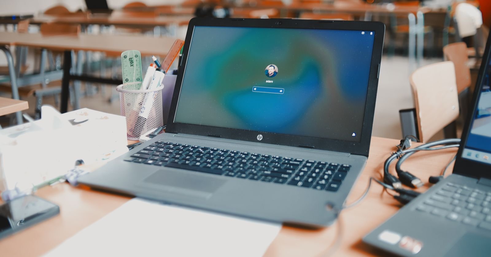A laptop open at an online learning interface.