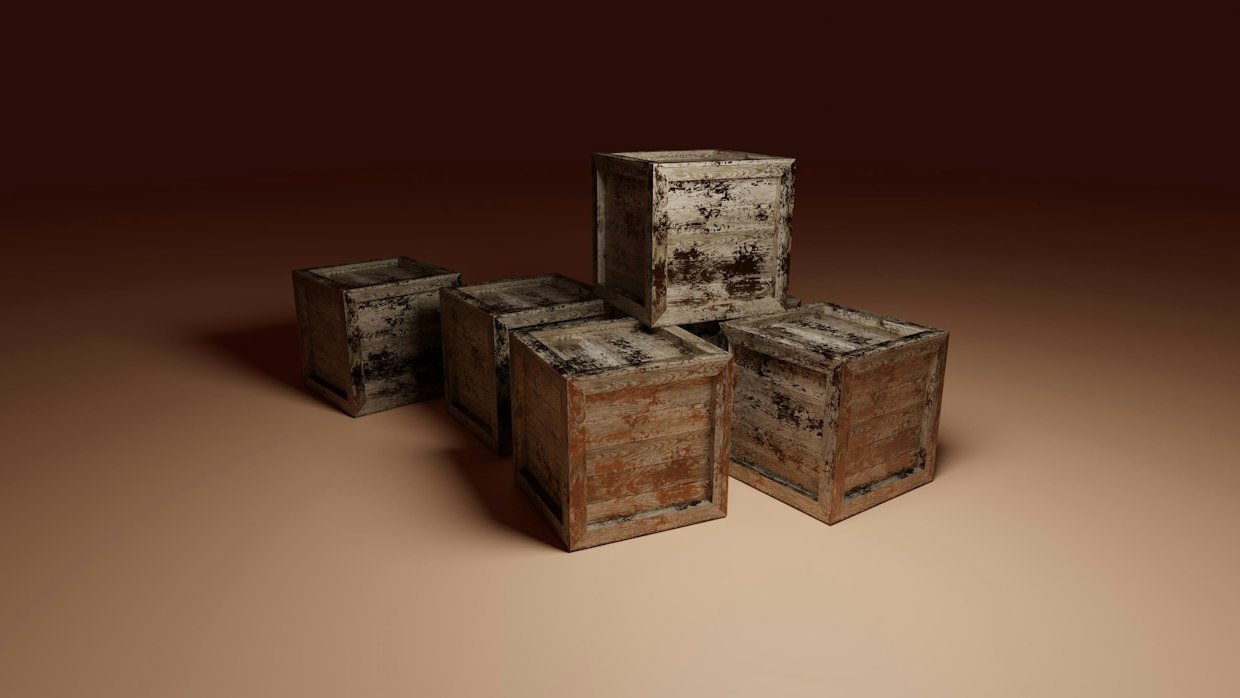 Nested wooden boxes of decreasing size.