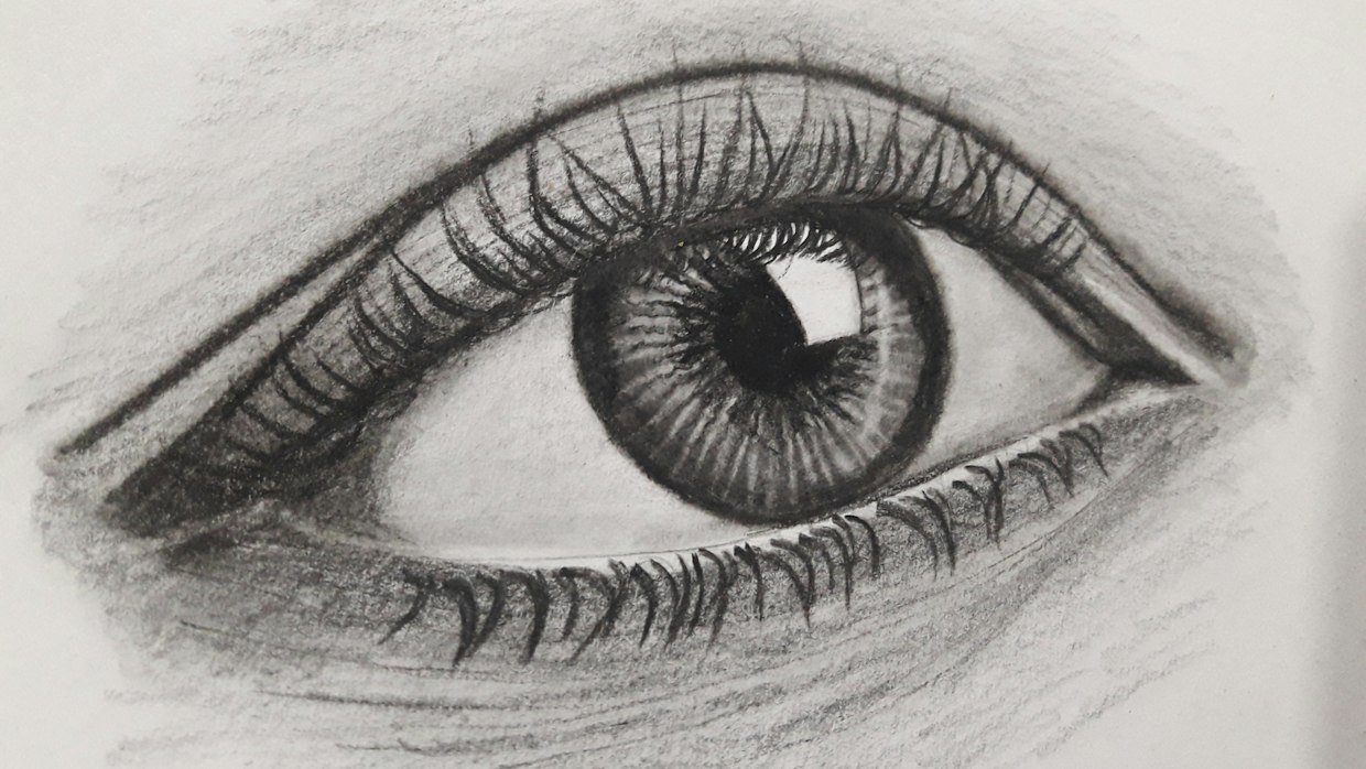 A pencil sketch next to a finished drawing.