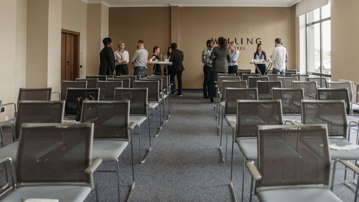An empty conference room after an event.