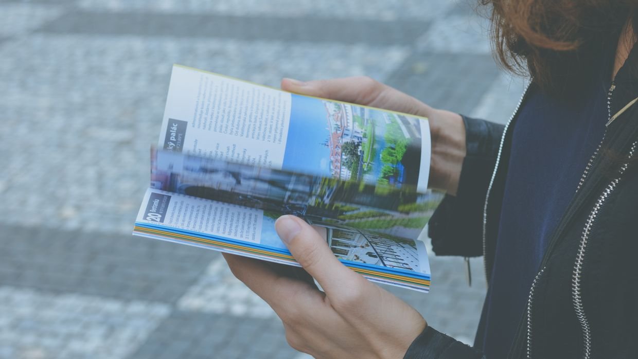 A close-up of a printed brochure, for reading a product claim as the vendor wrote it.