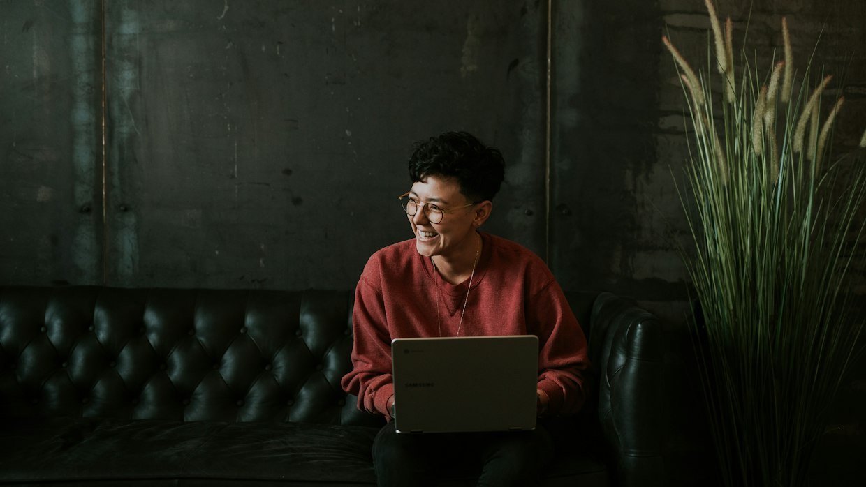 An older adult watching a laptop, a group the study found did worse at faster speeds.