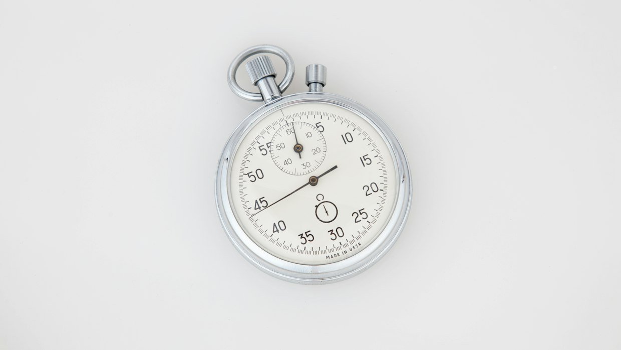 A stopwatch up close, for the start and end times in each caption block.