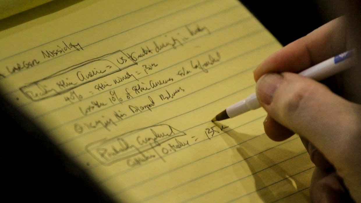 A lesson plan written out in a notebook.
