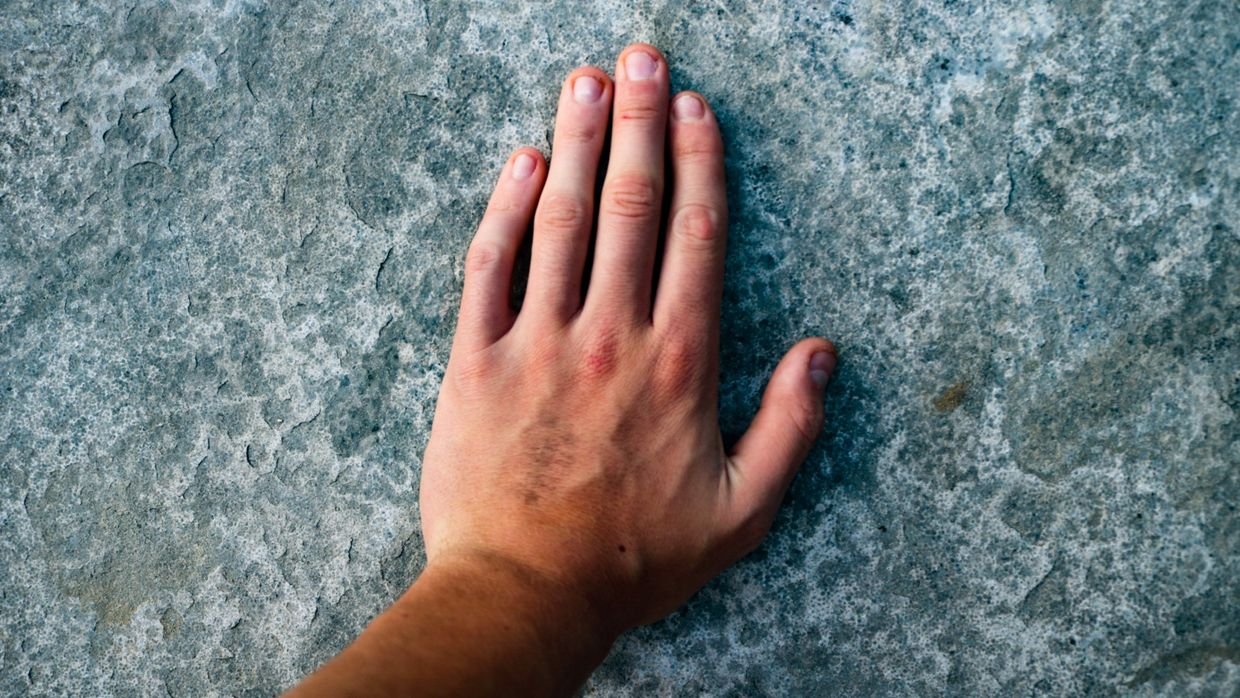 A hand held up showing five fingers.