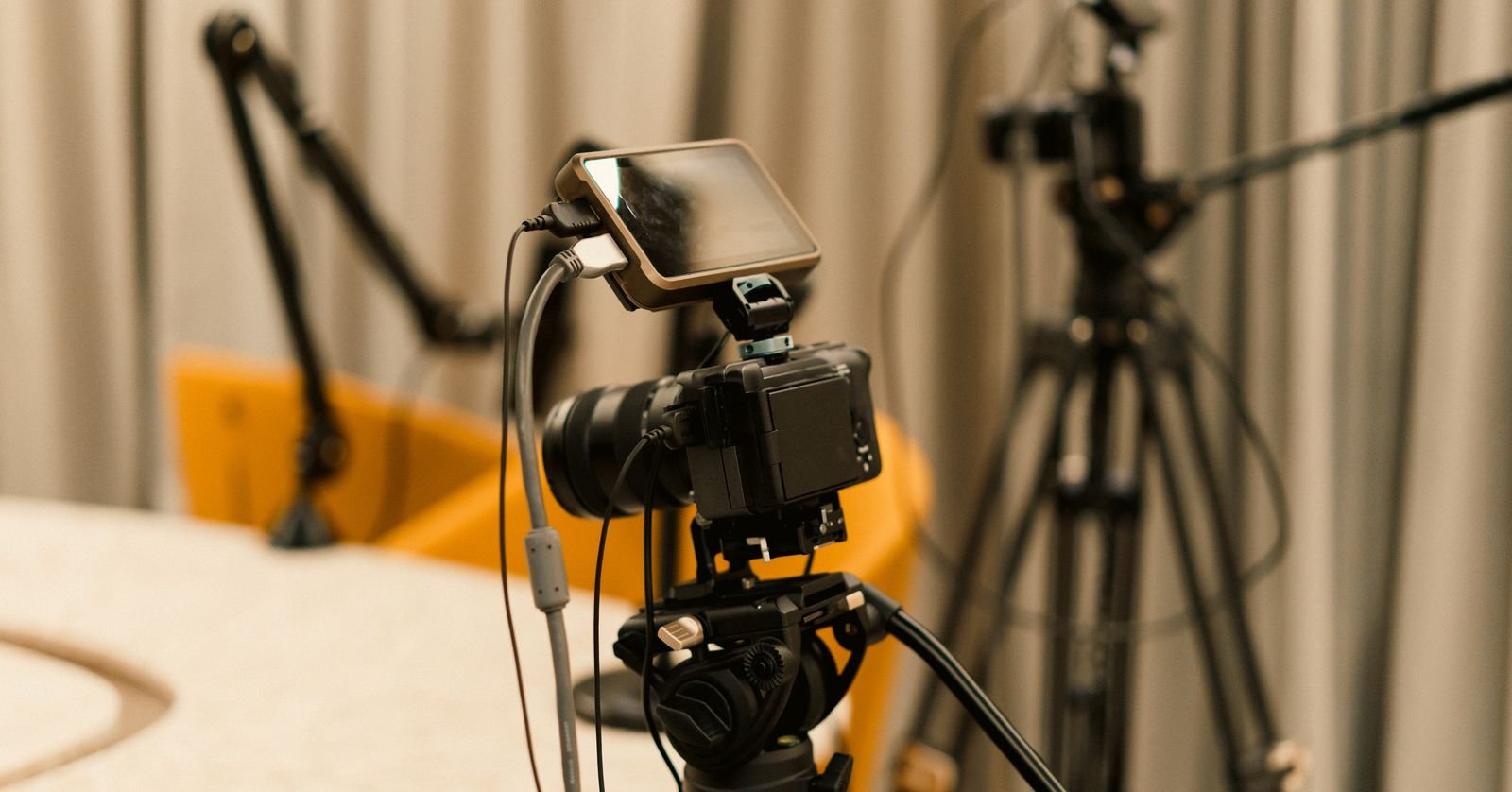 A broadcast camera in a studio.