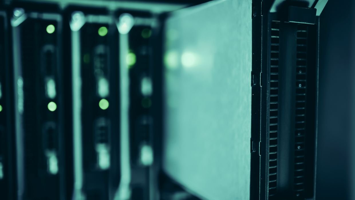 A server cabinet in an office.
